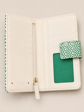 Halogen Green & White Geometric Zip Around Wallet Clutch